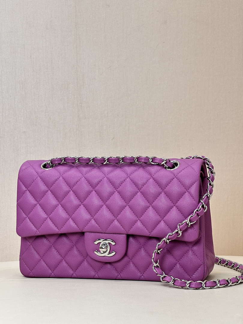 Chanel A01112 Flap Classic 11.12 Handbag Calfskin Silver Tone Metal Purple