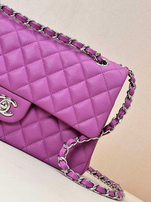 Chanel A01112 Flap Classic 11.12 Handbag Calfskin Silver Tone Metal Purple - Default Title - View 11