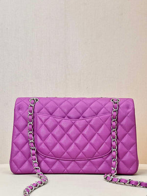 Chanel A01112 Flap Classic 11.12 Handbag Calfskin Silver Tone Metal Purple - Default Title - View 13