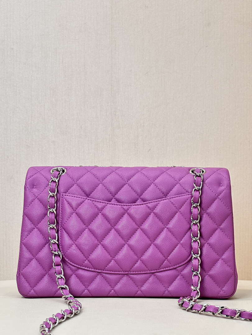 Chanel A01112 Flap Classic 11.12 Handbag Calfskin Silver Tone Metal Purple