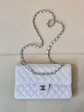 Chanel A01112 Flap Classic 11.12 Handbag Calfskin Silver Tone Metal White
