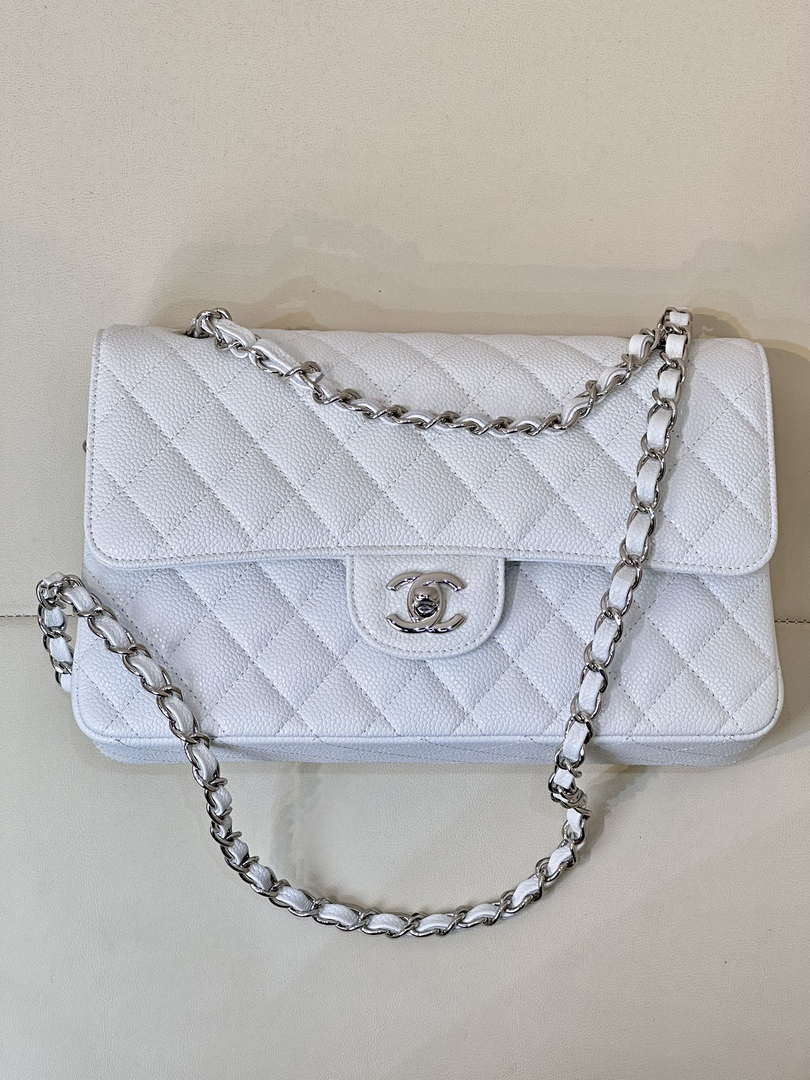Chanel A01112 Flap Classic 11.12 Handbag Calfskin Silver Tone Metal White - Default Title - View 4