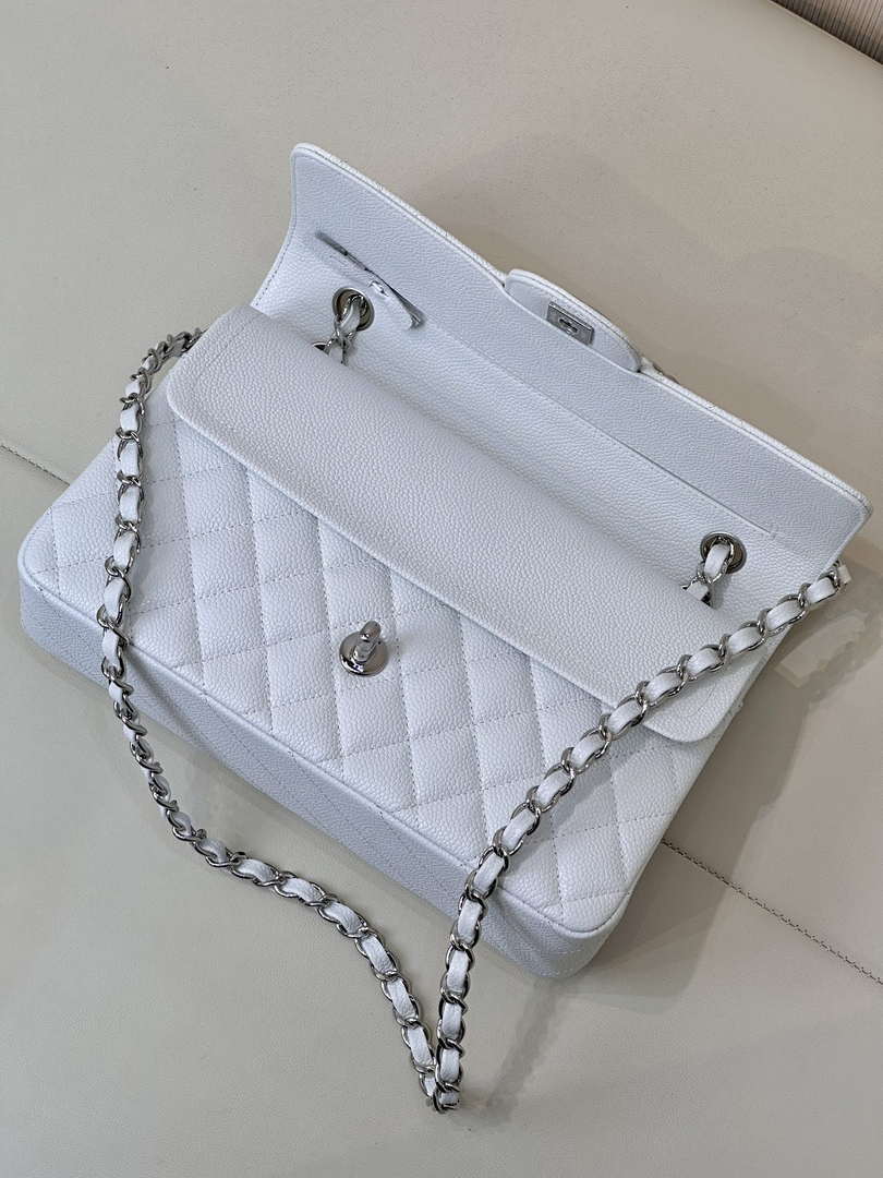 Chanel A01112 Flap Classic 11.12 Handbag Calfskin Silver Tone Metal White - Default Title - View 5