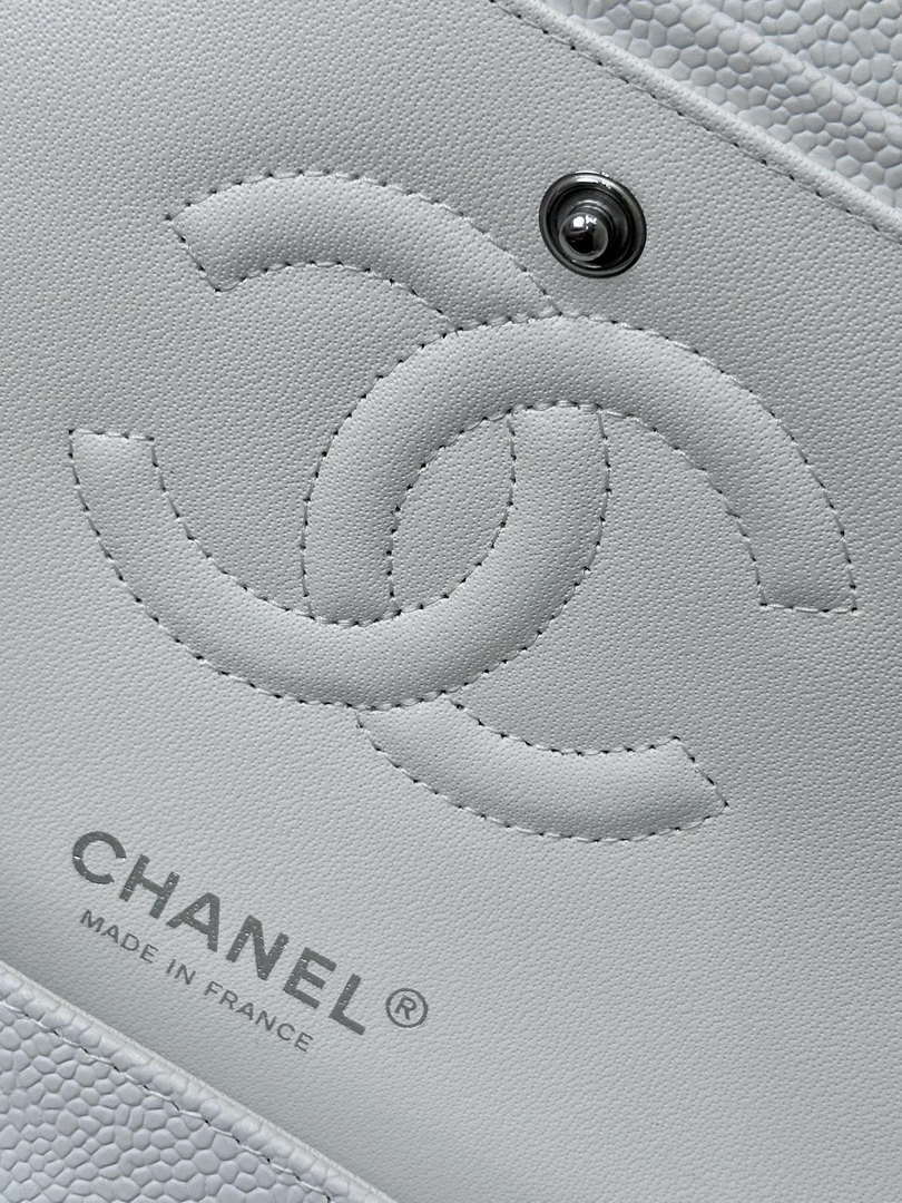 Chanel A01112 Flap Classic 11.12 Handbag Calfskin Silver Tone Metal White