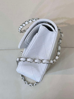 Chanel A01112 Flap Classic 11.12 Handbag Calfskin Silver Tone Metal White - Default Title - View 7
