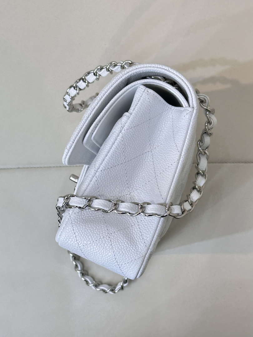 Chanel A01112 Flap Classic 11.12 Handbag Calfskin Silver Tone Metal White - Default Title - View 7