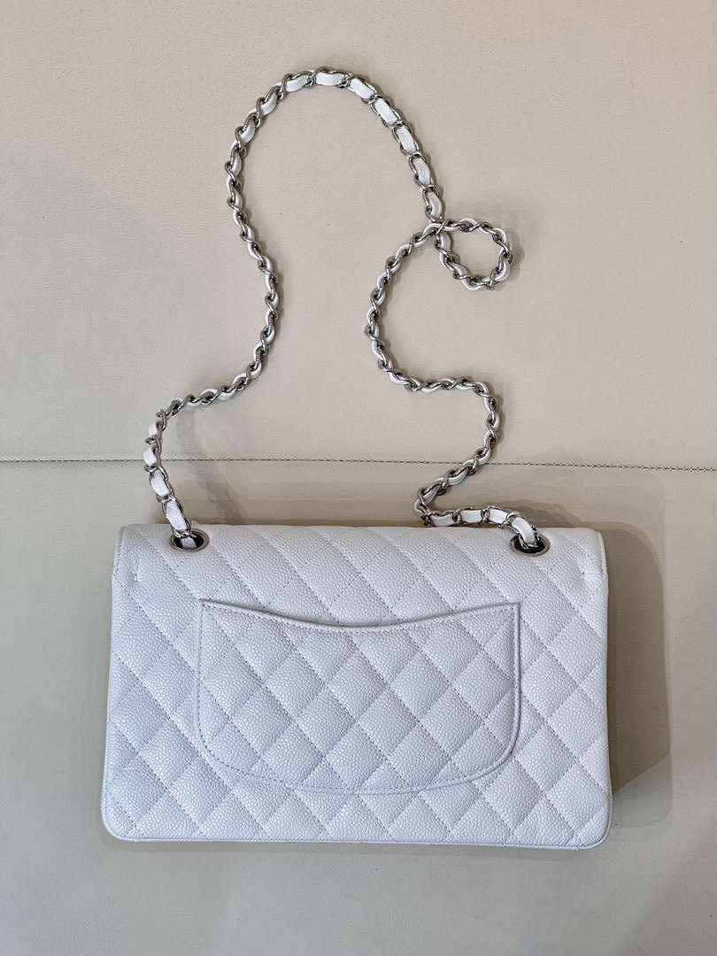 Chanel A01112 Flap Classic 11.12 Handbag Calfskin Silver Tone Metal White - Default Title - View 8