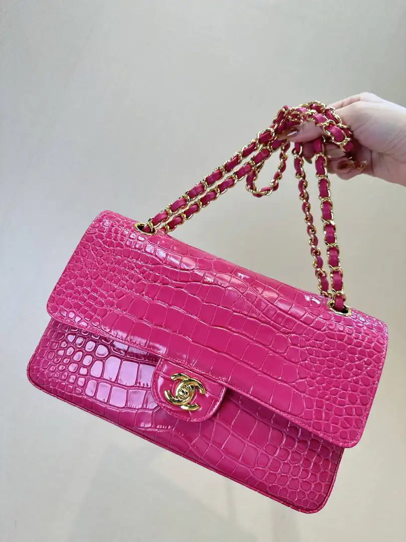 Chanel A01112 Flap Classic 11.12 Handbag  Crocodile Embossed Calfskin Pink