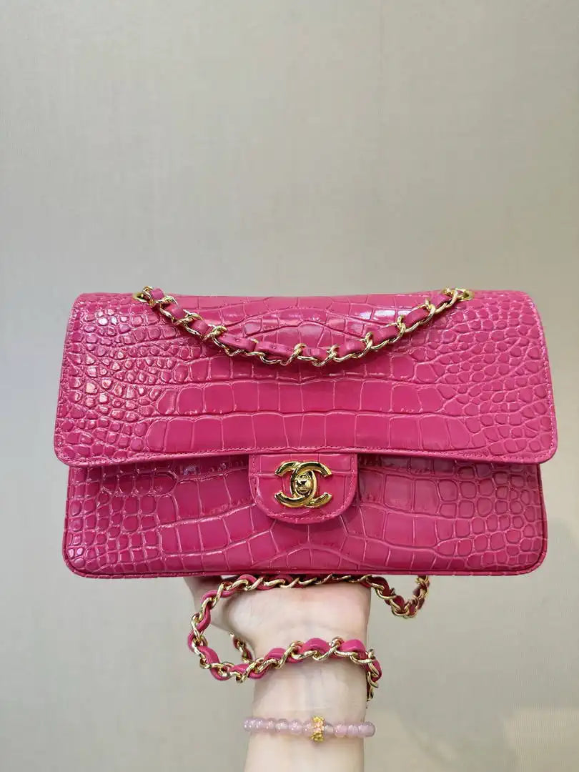 Chanel A01112 Flap Classic 11.12 Handbag  Crocodile Embossed Calfskin Pink
