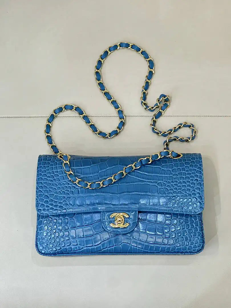 Chanel A01112 Flap Classic 11.12 Handbag  Crocodile Embossed Calfskin Blue