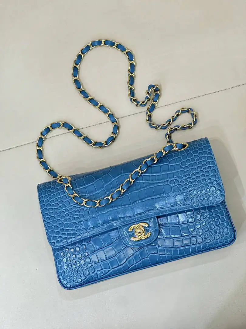 Chanel A01112 Flap Classic 11.12 Handbag  Crocodile Embossed Calfskin Blue