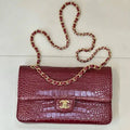 Chanel A01112 Flap Classic 11.12 Handbag  Crocodile Embossed Calfskin Wine Red