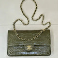 Chanel A01112 Flap Classic 11.12 Handbag  Crocodile Embossed Calfskin Dark Green