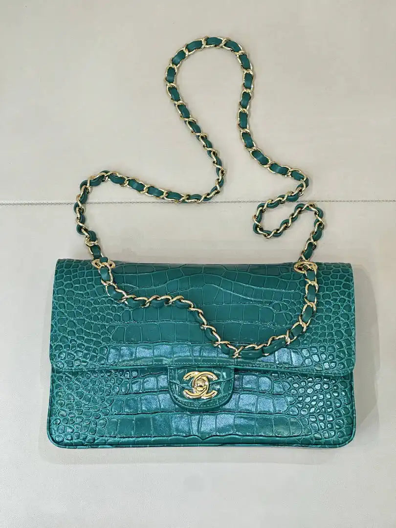 Chanel A01112 Flap Classic 11.12 Handbag  Crocodile Embossed Calfskin Green