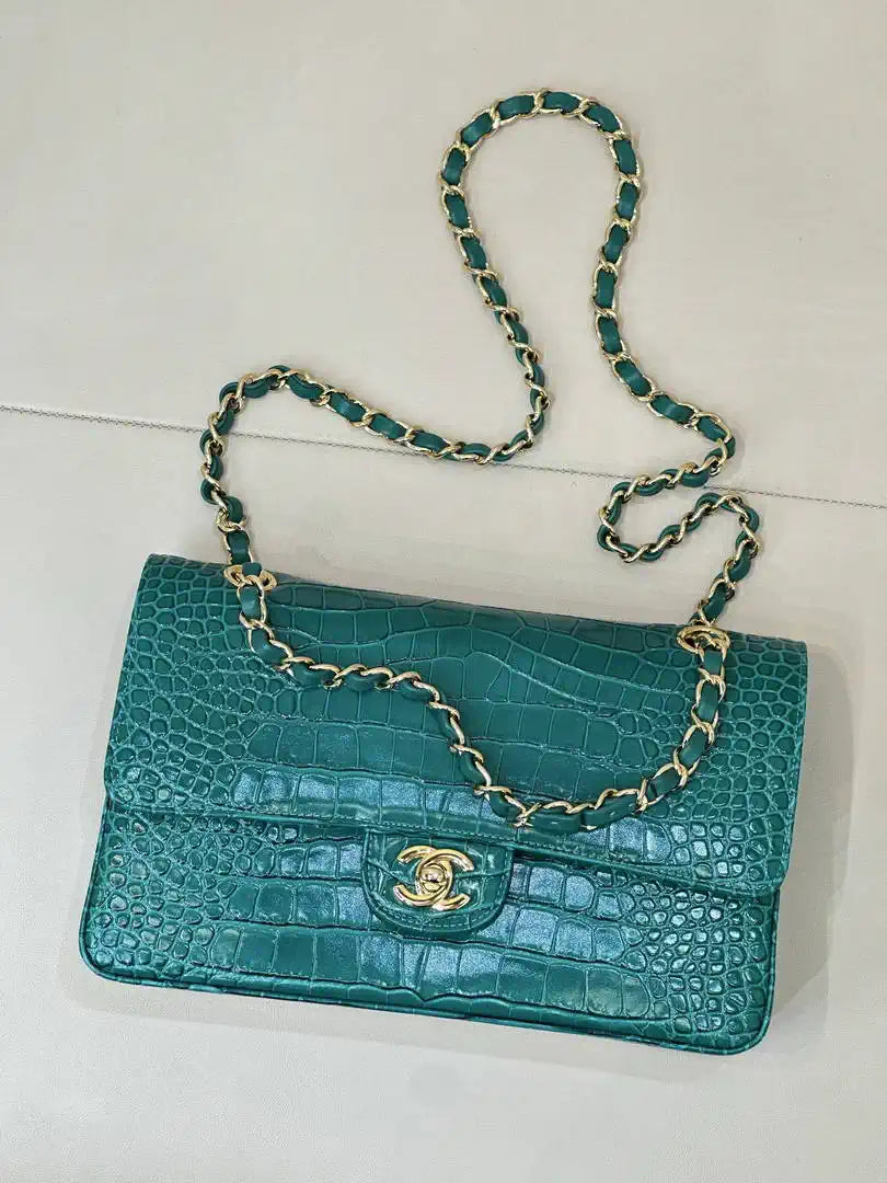 Chanel A01112 Flap Classic 11.12 Handbag  Crocodile Embossed Calfskin Green