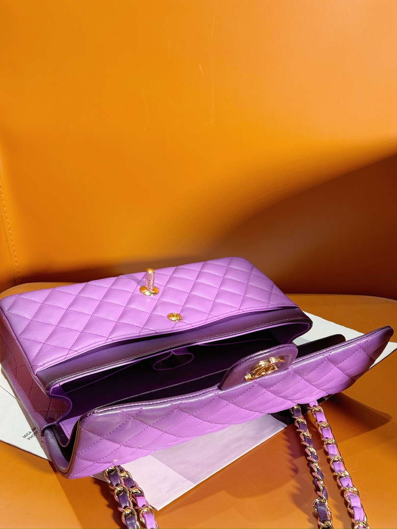 Chanel A01112 Flap Classic 11.12 Handbag Gradient Lambskin & Gold-Tone Metal Purple - Default Title - View 5