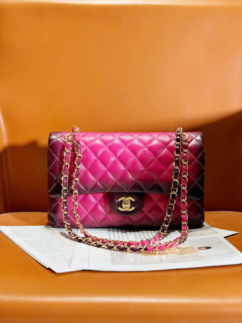 Chanel A01112 Flap Classic 11.12 Handbag Gradient Lambskin & Gold-Tone Metal Red