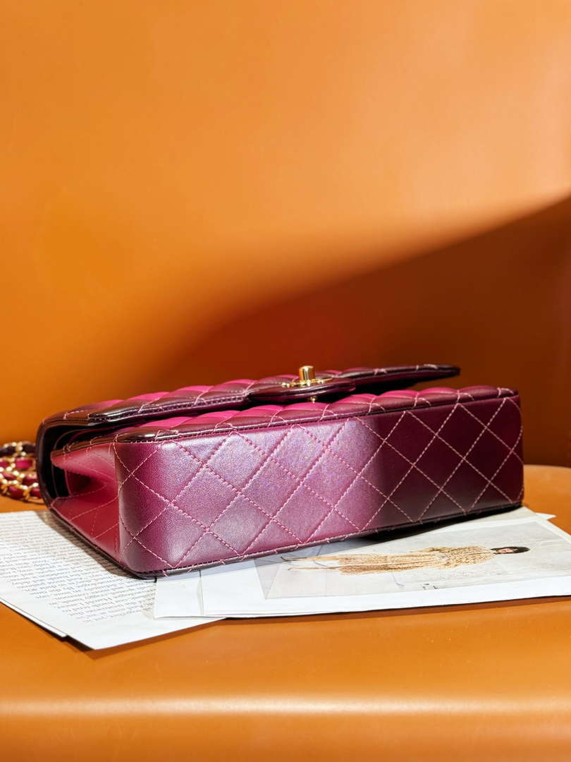 Chanel A01112 Flap Classic 11.12 Handbag Gradient Lambskin & Gold-Tone Metal Red