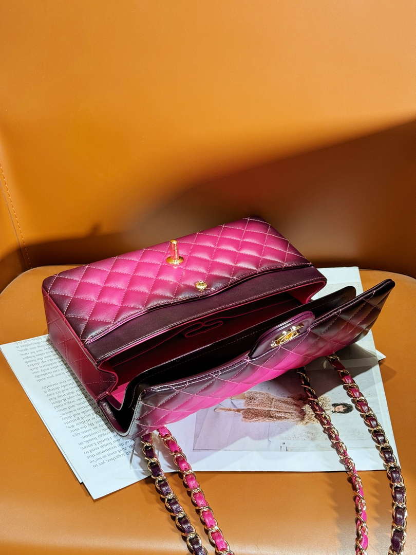 Chanel A01112 Flap Classic 11.12 Handbag Gradient Lambskin & Gold-Tone Metal Red