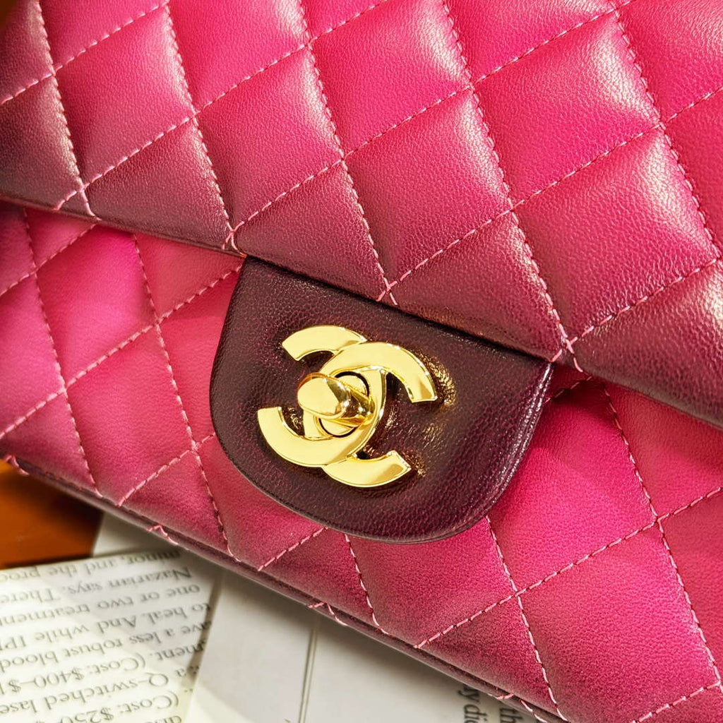 Chanel A01112 Flap Classic 11.12 Handbag Gradient Lambskin & Gold-Tone Metal Red