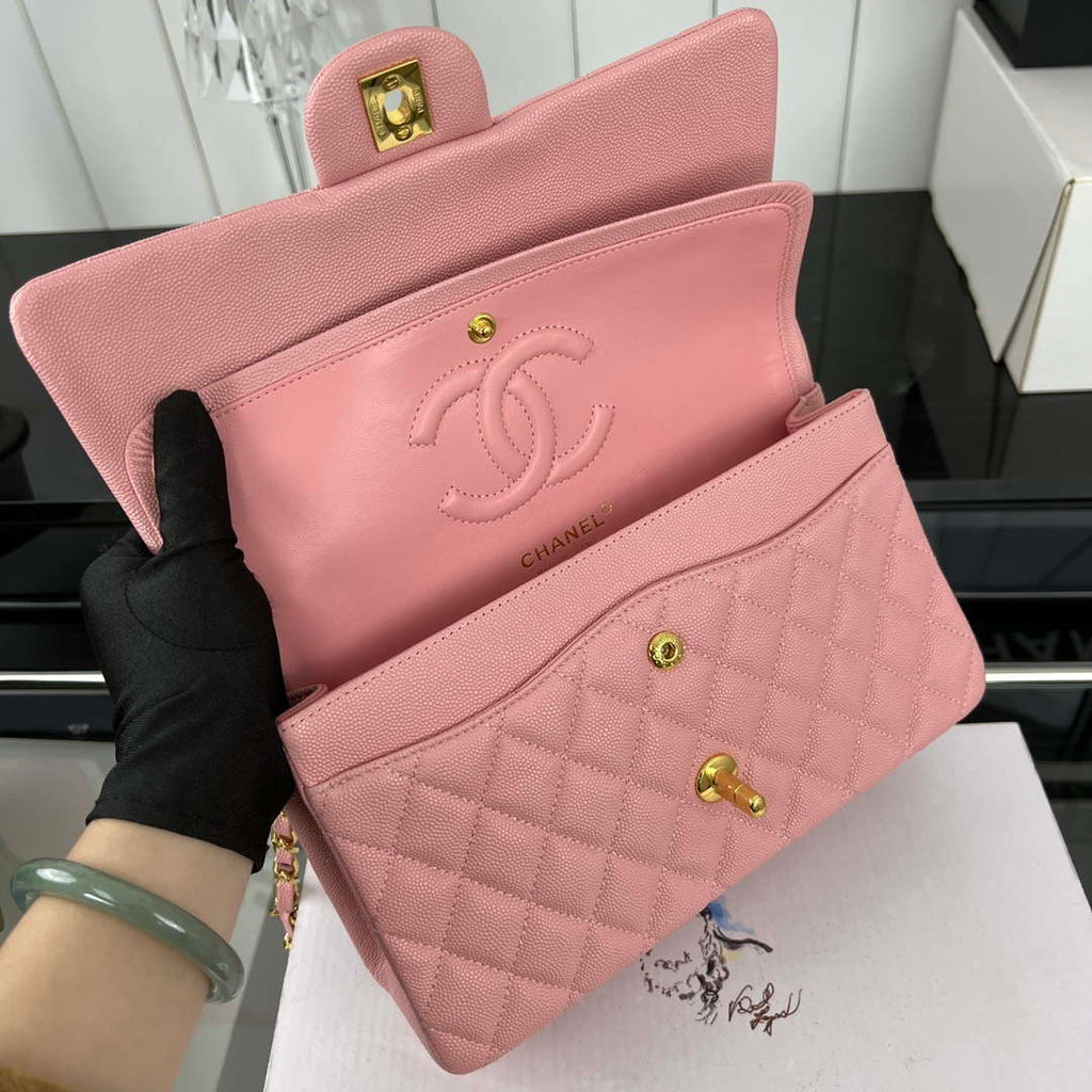 Chanel A01112 Flap Classic 11.12 Handbag Grained Calfskin & Gold-Tone Metal Pink