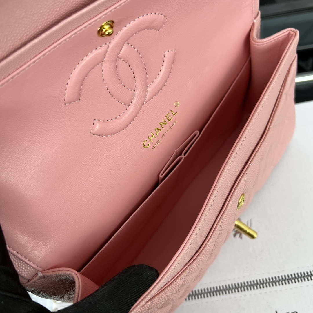Chanel A01112 Flap Classic 11.12 Handbag Grained Calfskin & Gold-Tone Metal Pink
