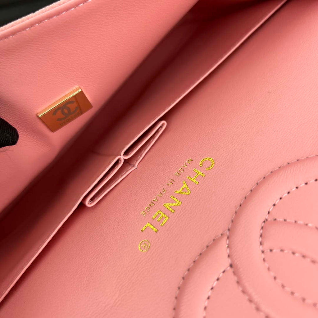 Chanel A01112 Flap Classic 11.12 Handbag Grained Calfskin & Gold-Tone Metal Pink