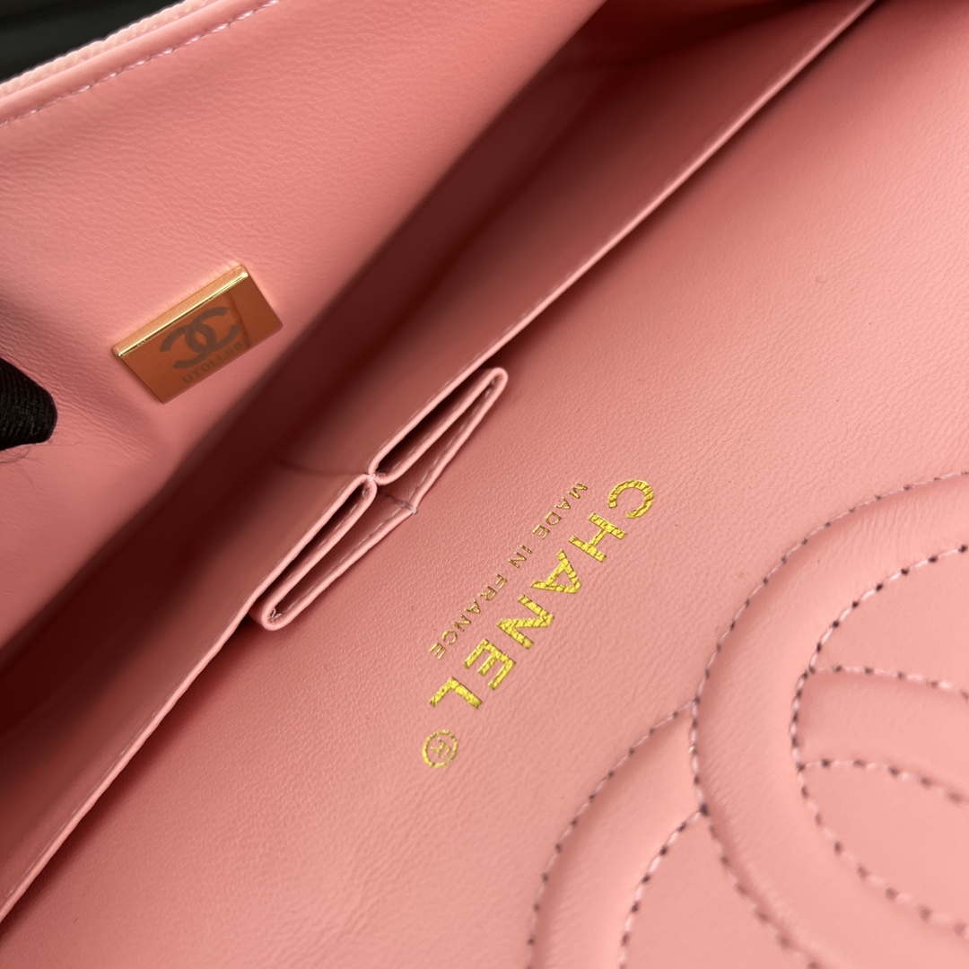 Chanel A01112 Flap Classic 11.12 Handbag Grained Calfskin & Gold-Tone Metal Pink - Default Title - View 9