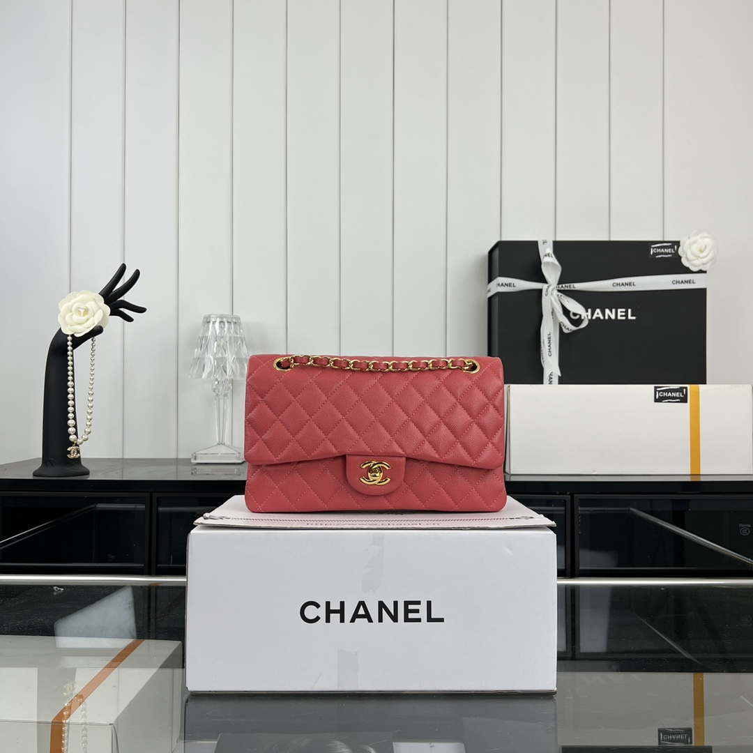 Chanel A01112 Flap Classic 11.12 Handbag Grained Calfskin & Gold-Tone Metal Red - Default Title - View 1