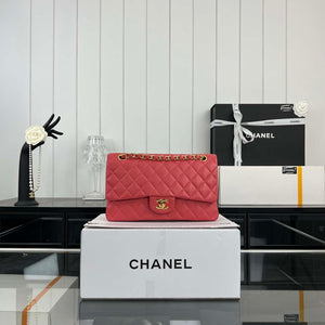 Chanel A01112 Flap Classic 11.12 Handbag Grained Calfskin & Gold-Tone Metal Red - Default Title - View 1