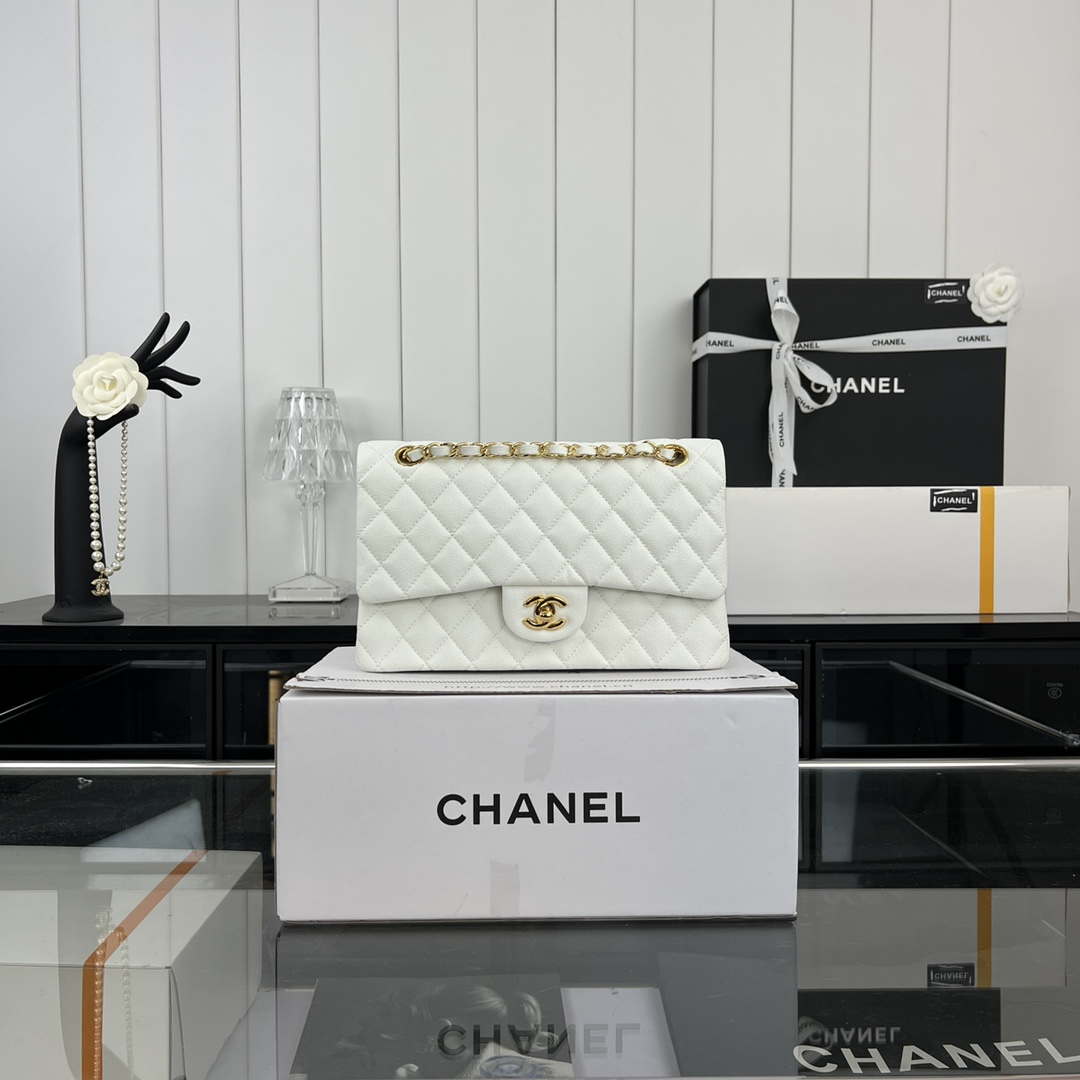 Chanel A01112 Flap Classic 11.12 Handbag Grained Calfskin & Gold-Tone Metal White - Default Title - View 1