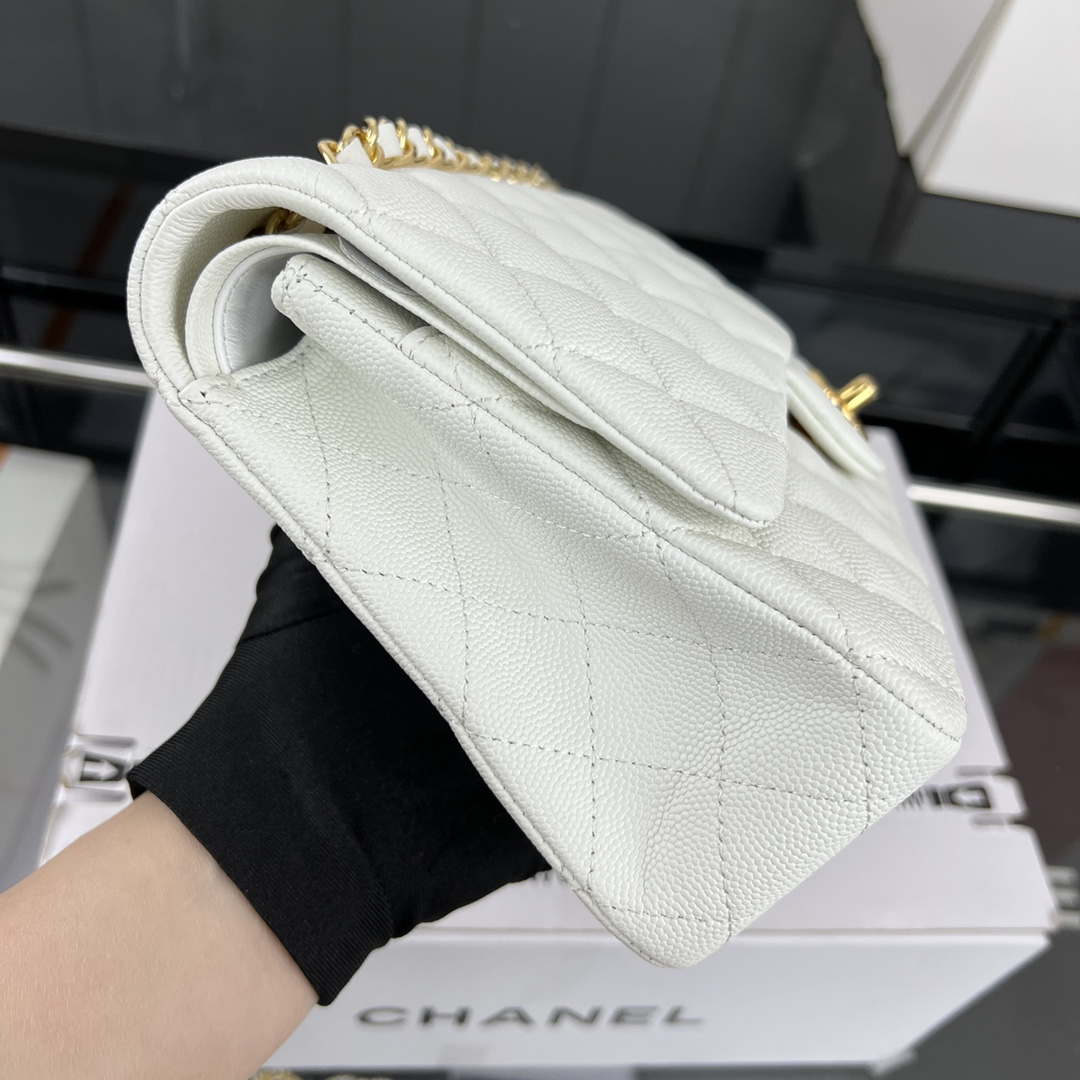 Chanel A01112 Flap Classic 11.12 Handbag Grained Calfskin & Gold-Tone Metal White - Default Title - View 4