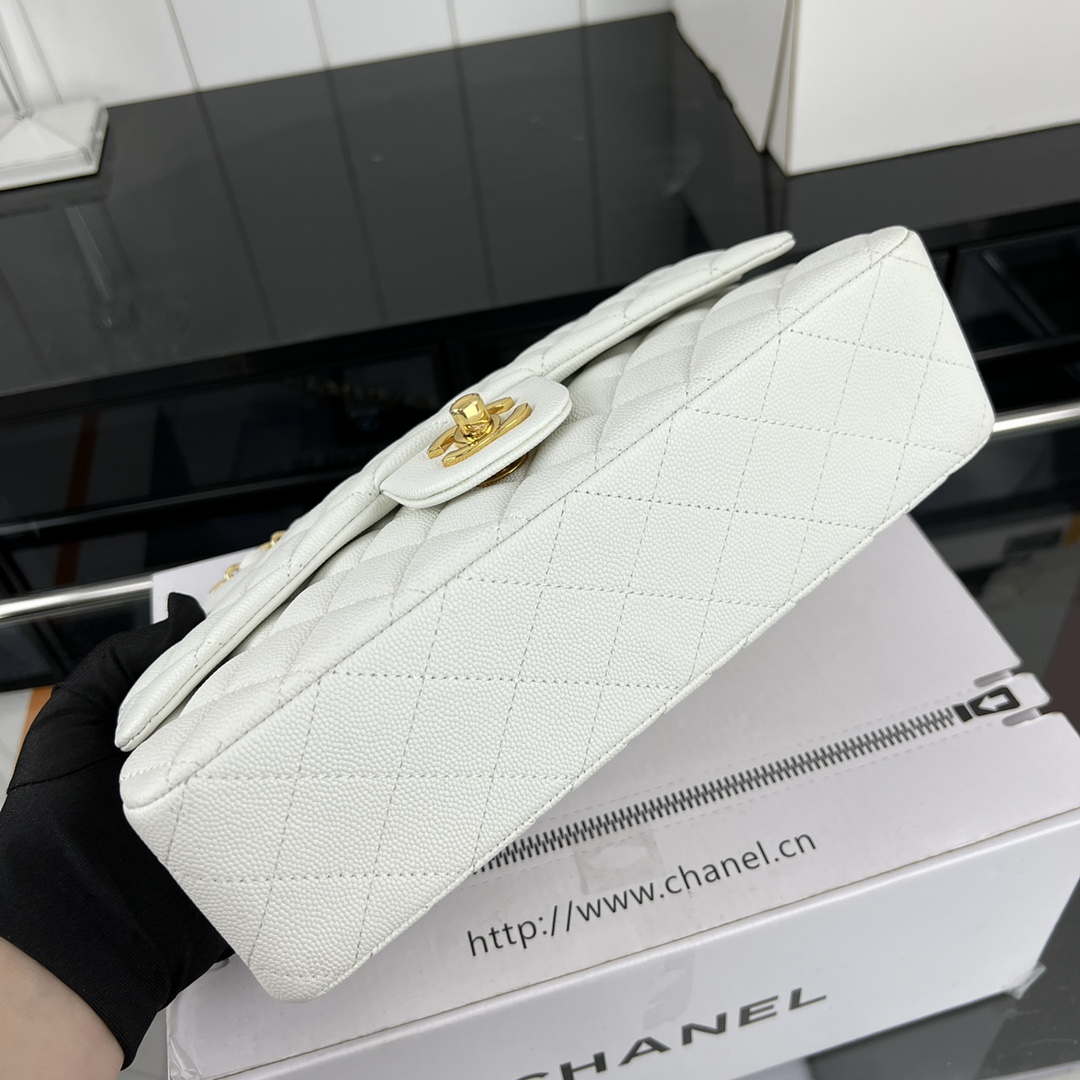 Chanel A01112 Flap Classic 11.12 Handbag Grained Calfskin & Gold-Tone Metal White - Default Title - View 5