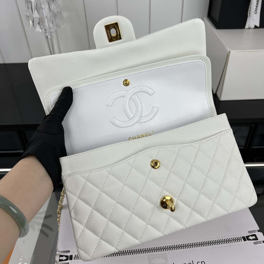 Chanel A01112 Flap Classic 11.12 Handbag Grained Calfskin & Gold-Tone Metal White - Default Title - View 7