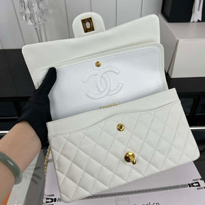 Chanel A01112 Flap Classic 11.12 Handbag Grained Calfskin & Gold-Tone Metal White - Default Title - View 7