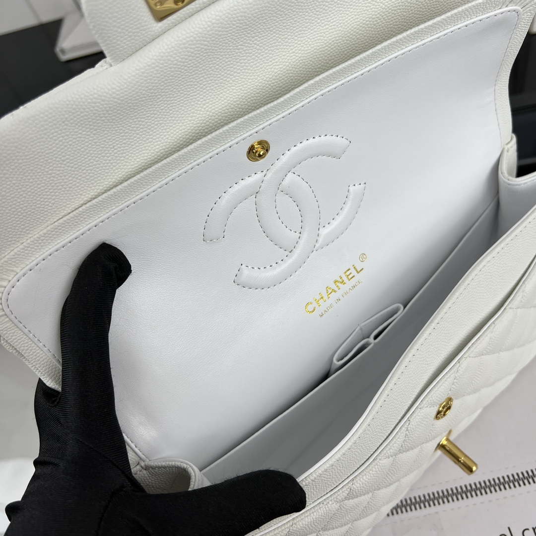 Chanel A01112 Flap Classic 11.12 Handbag Grained Calfskin & Gold-Tone Metal White - Default Title - View 8