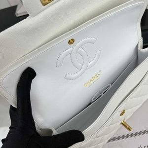 Chanel A01112 Flap Classic 11.12 Handbag Grained Calfskin & Gold-Tone Metal White - Default Title - View 8