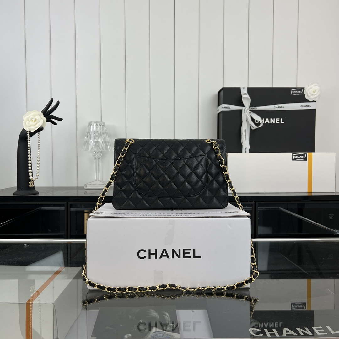 Chanel A01112 Flap Classic 11.12 Handbag Grained Calfskin & Gold-Tone Metal Black