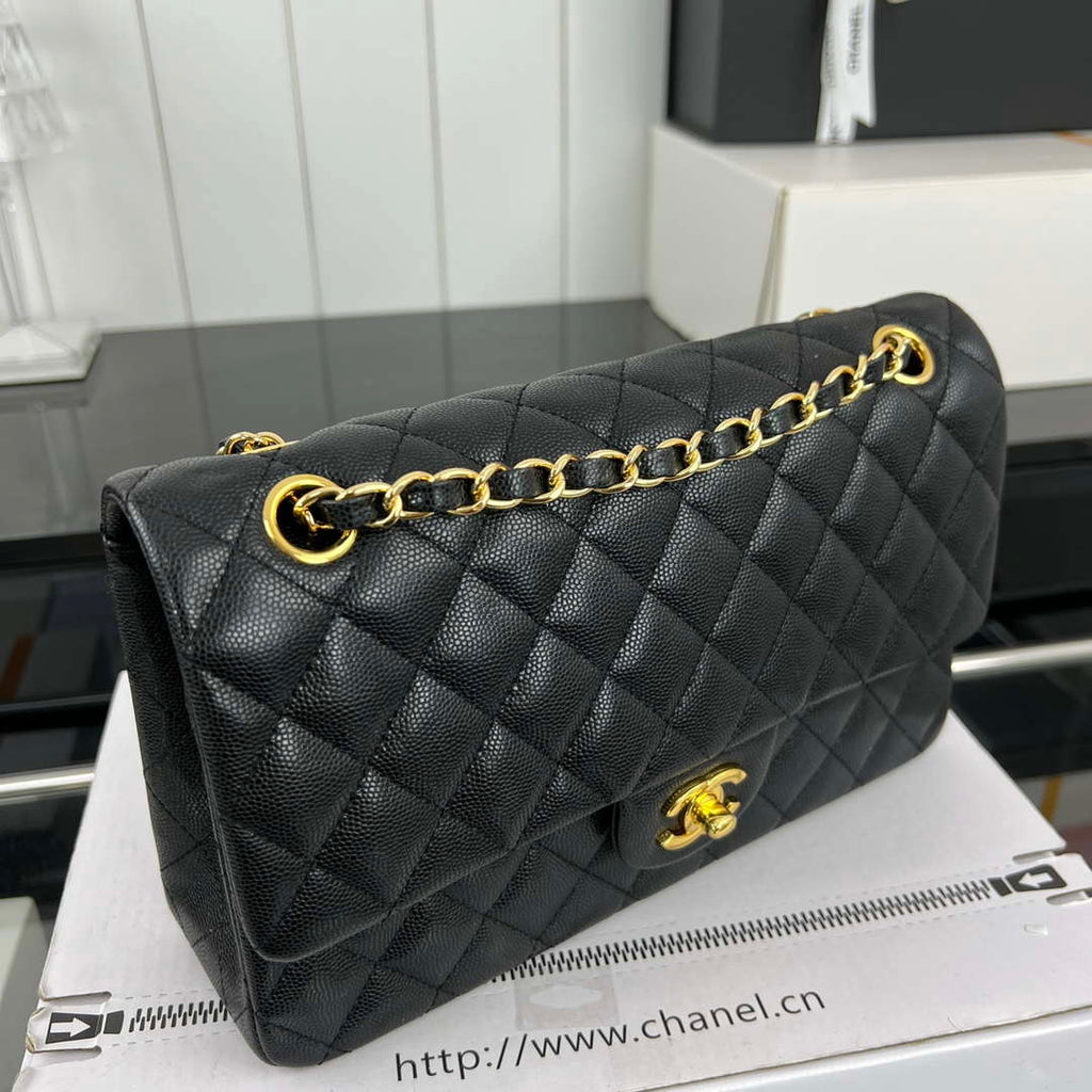 Chanel A01112 Flap Classic 11.12 Handbag Grained Calfskin & Gold-Tone Metal Black