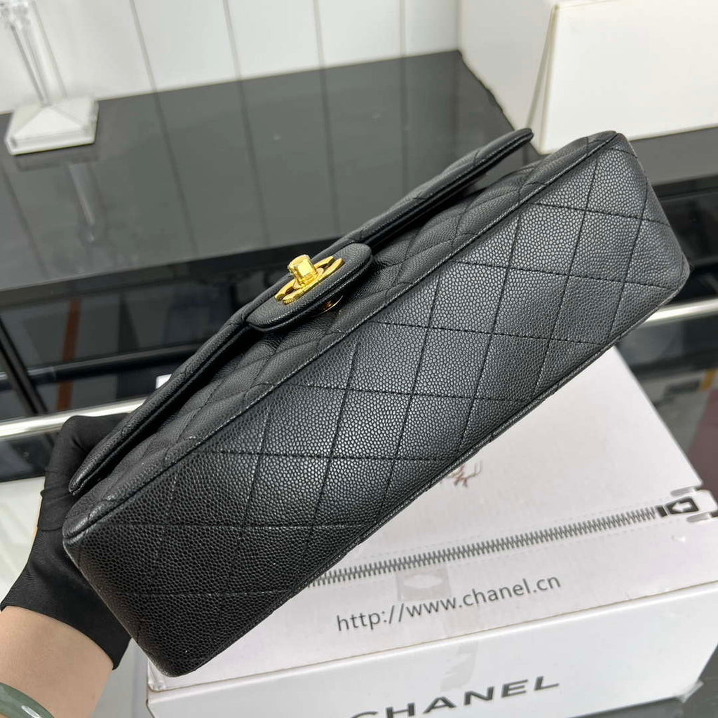 Chanel A01112 Flap Classic 11.12 Handbag Grained Calfskin & Gold-Tone Metal Black