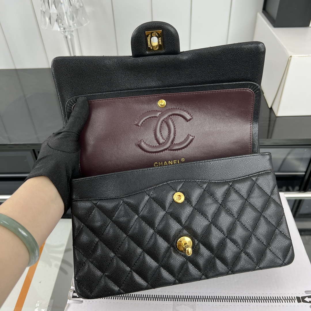 Chanel A01112 Flap Classic 11.12 Handbag Grained Calfskin & Gold-Tone Metal Black