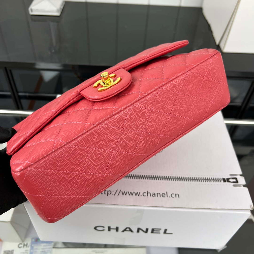 Chanel A01112 Flap Classic 11.12 Handbag Grained Calfskin & Gold-Tone Metal Red