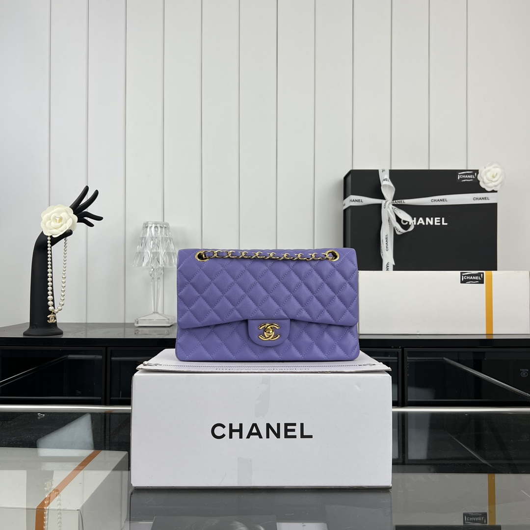 Chanel A01112 Flap Classic 11.12 Handbag Grained Calfskin & Gold-Tone Metal Purple - Default Title - View 1