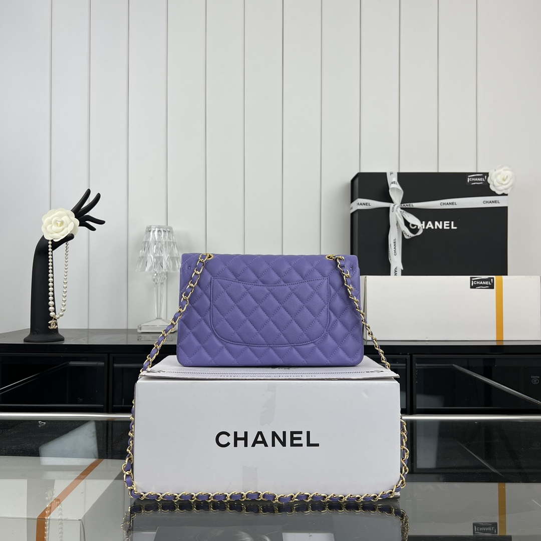 Chanel A01112 Flap Classic 11.12 Handbag Grained Calfskin & Gold-Tone Metal Purple - Default Title - View 2