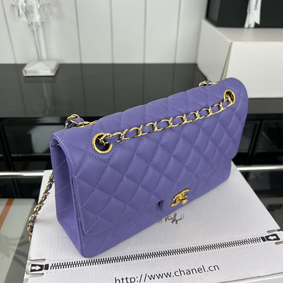 Chanel A01112 Flap Classic 11.12 Handbag Grained Calfskin & Gold-Tone Metal Purple - Default Title - View 3