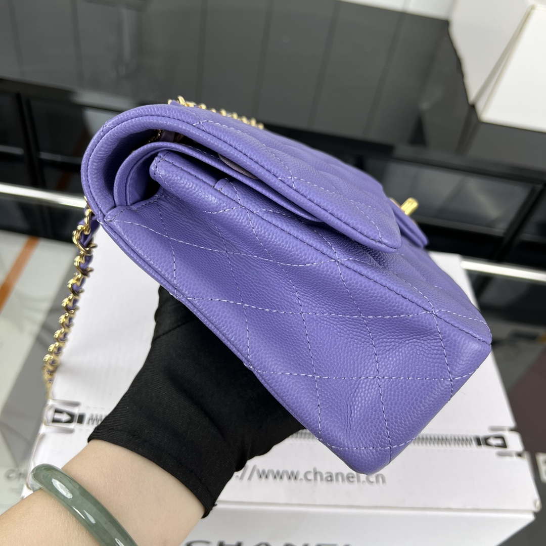 Chanel A01112 Flap Classic 11.12 Handbag Grained Calfskin & Gold-Tone Metal Purple - Default Title - View 4