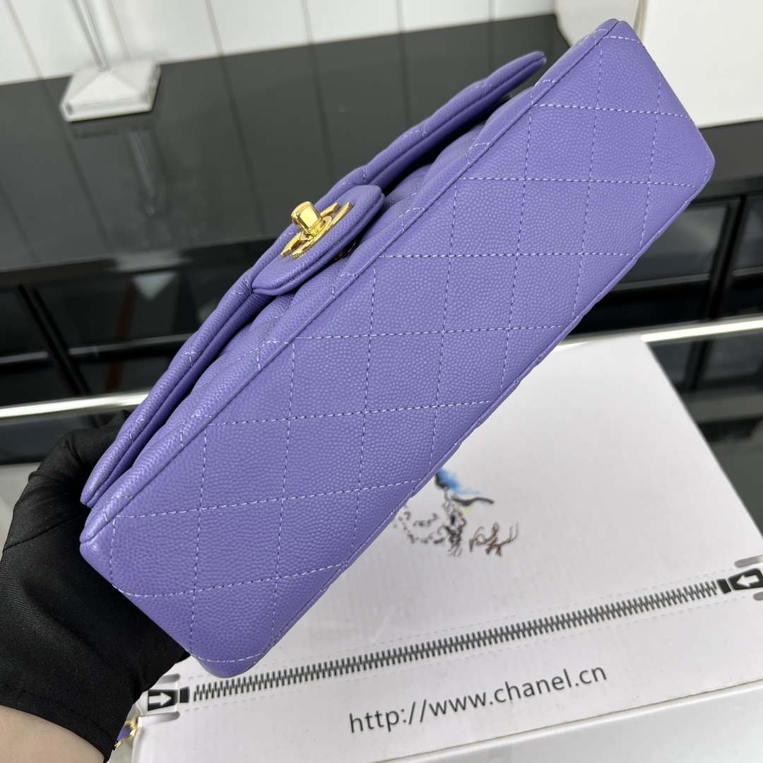 Chanel A01112 Flap Classic 11.12 Handbag Grained Calfskin & Gold-Tone Metal Purple - Default Title - View 5