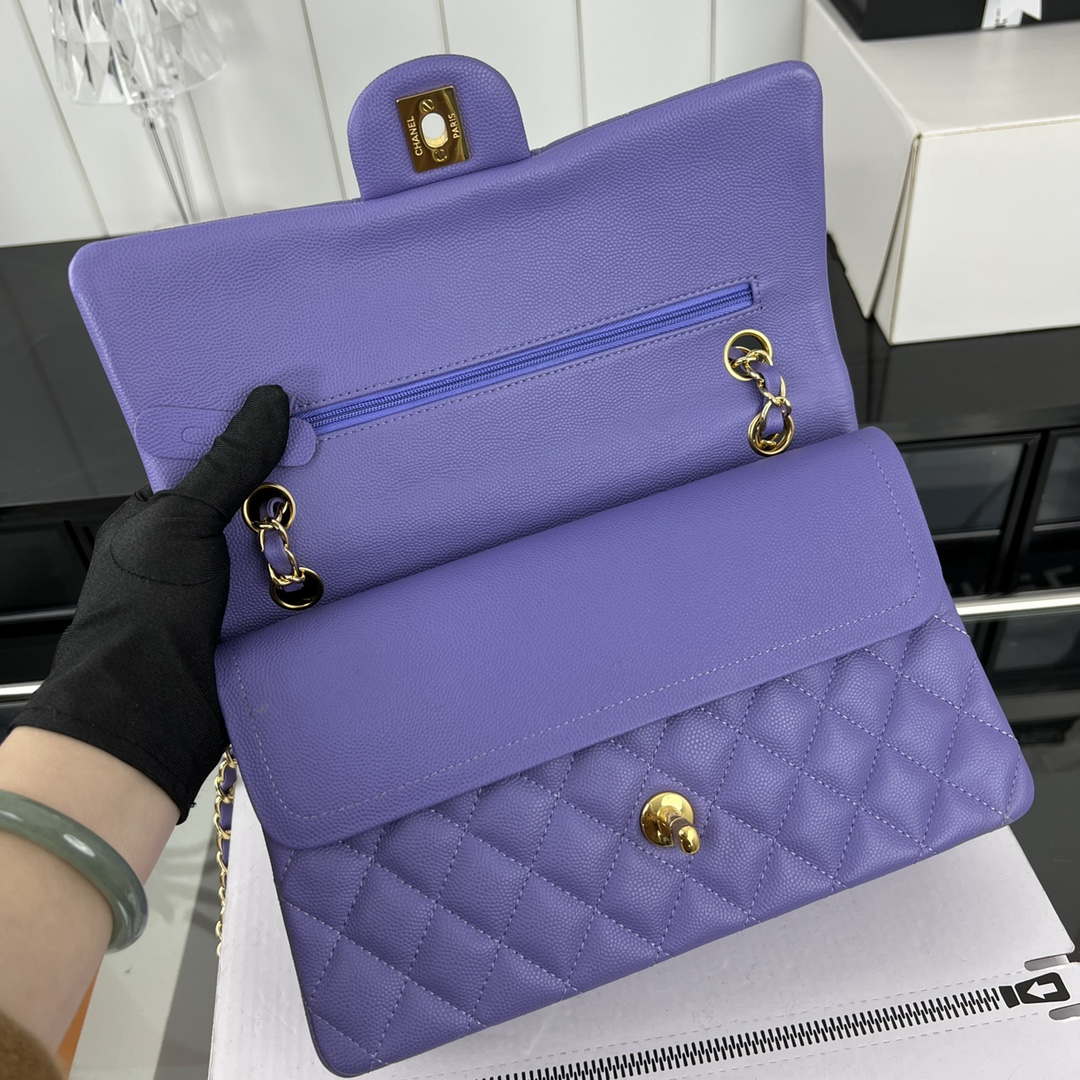 Chanel A01112 Flap Classic 11.12 Handbag Grained Calfskin & Gold-Tone Metal Purple - Default Title - View 6