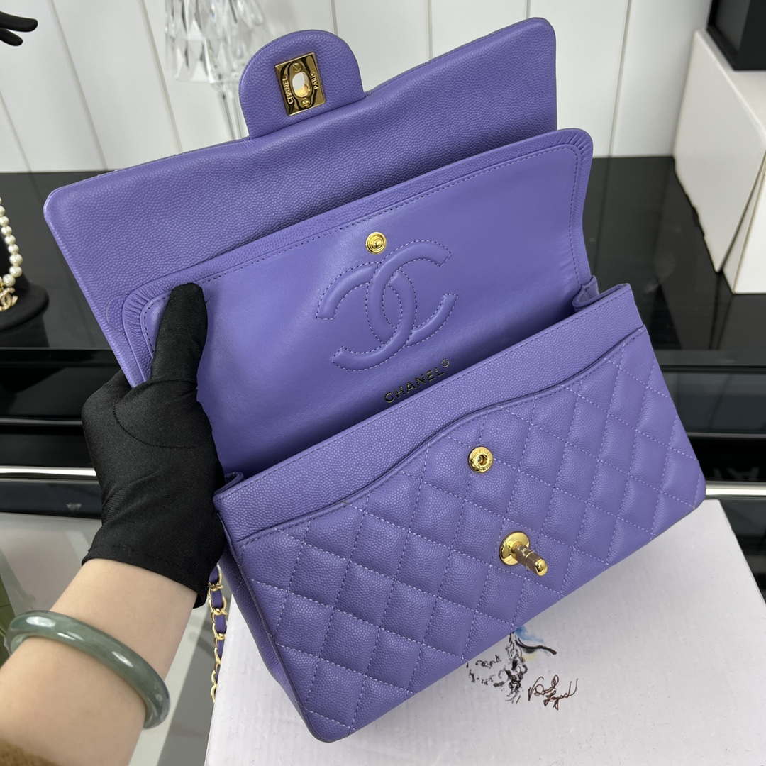 Chanel A01112 Flap Classic 11.12 Handbag Grained Calfskin & Gold-Tone Metal Purple - Default Title - View 7