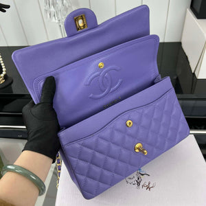 Chanel A01112 Flap Classic 11.12 Handbag Grained Calfskin & Gold-Tone Metal Purple - Default Title - View 7